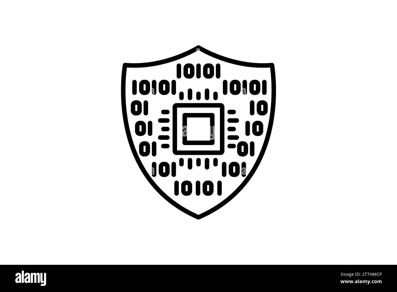 Symbol „Cybersecurity Shield“. Abschirmung mit Binärcode. Symbol zur Sicherung digitaler Infrastruktur und Daten in der Industrie. Liniensymbolstil. Einfacher Vect Stock Vektor