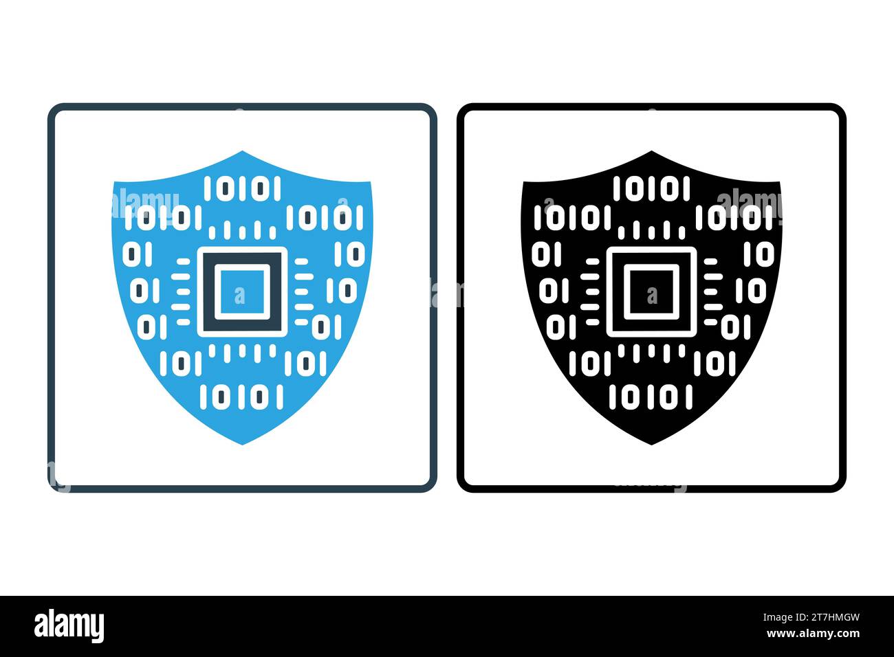 Symbol „Cybersecurity Shield“. Abschirmung mit Binärcode. Symbol zur Sicherung digitaler Infrastruktur und Daten in der Industrie. Symbolstil durchgehend. Einfaches Fahrzeug Stock Vektor