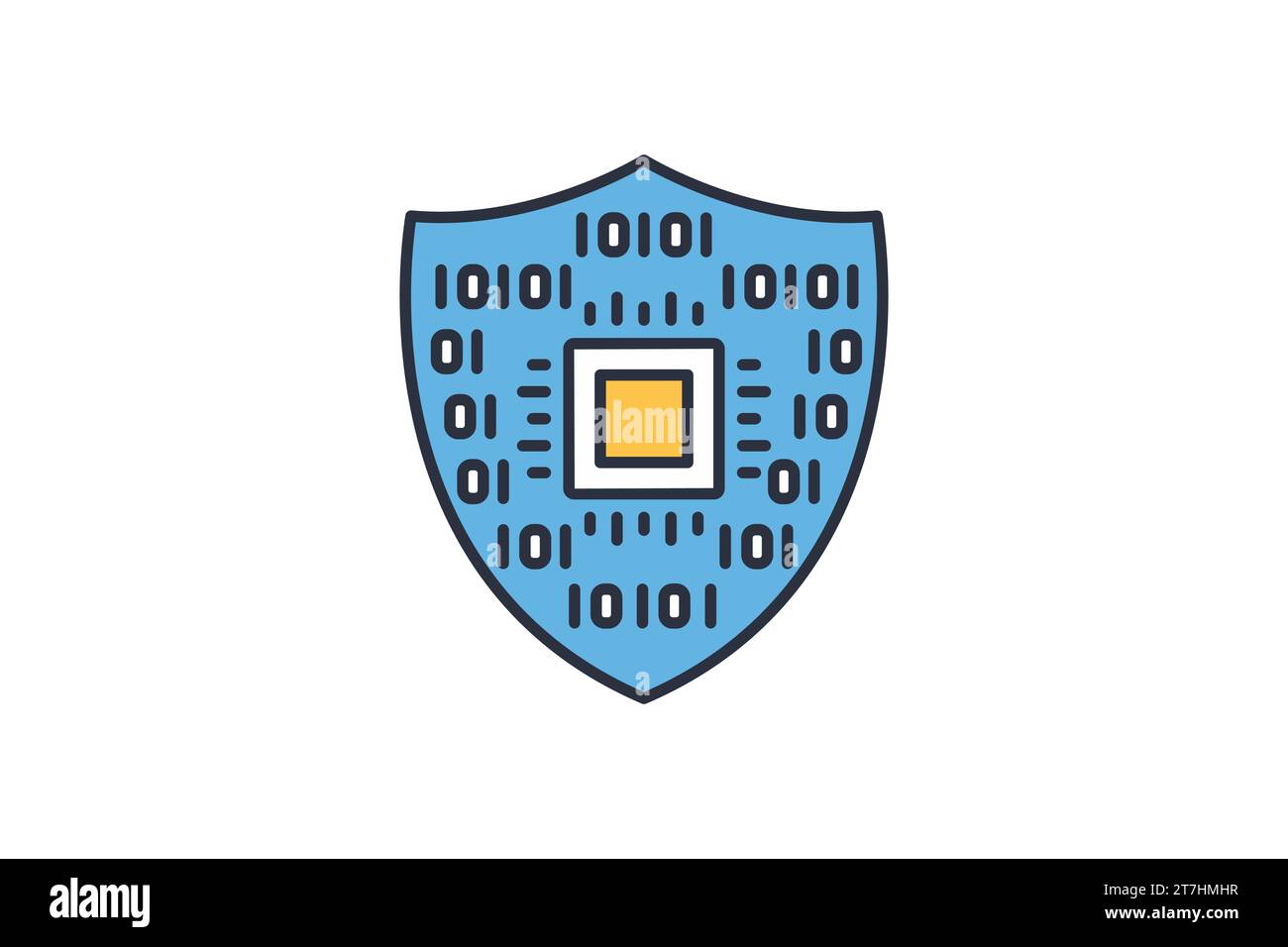 Symbol „Cybersecurity Shield“. Abschirmung mit Binärcode. Symbol zur Sicherung digitaler Infrastruktur und Daten in der Industrie. Symbolstil für flache Linien. Einfach Stock Vektor
