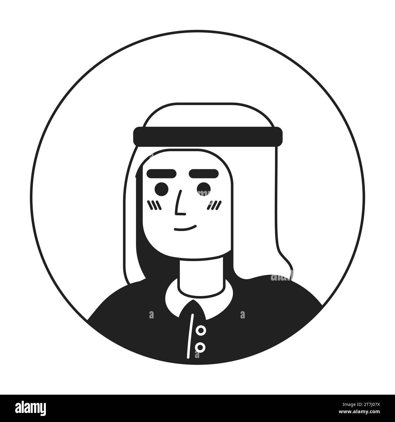 Arabischer Kopfschmuck junger erwachsener Mann entspannt starrend schwarz-weiße 2D-Vektor-Avatar-Illustration Stock Vektor