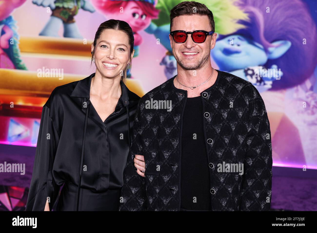 Hollywood, Usa. November 2023. HOLLYWOOD, LOS ANGELES, KALIFORNIEN, USA – 15. NOVEMBER: Jessica Biel und sein Ehemann Justin Timberlake kommen am 15. November 2023 in Hollywood, Los Angeles, Kalifornien, an der Los Angeles Special Screening von DreamWorks Animation and Universal Pictures' Trolls Band Together im TCL Chinese Theatre IMAX an. (Foto: Xavier Collin/Image Press Agency) Credit: Image Press Agency/Alamy Live News Stockfoto