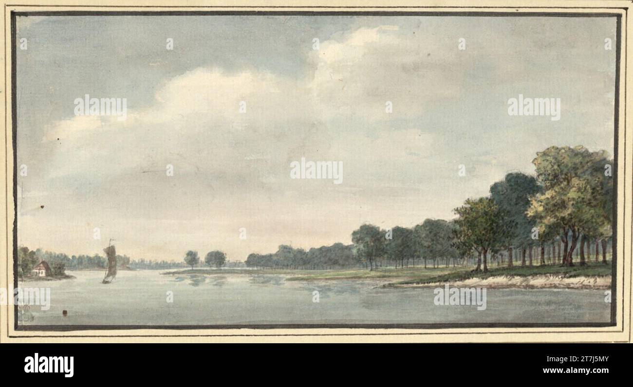 Blick auf die Elbe in Barnitz. Aquarell, über Graphit Bleistift; vertikale Quetschfalten und drei kleine braune Flecken auf dem Li. Kante. Stockfoto