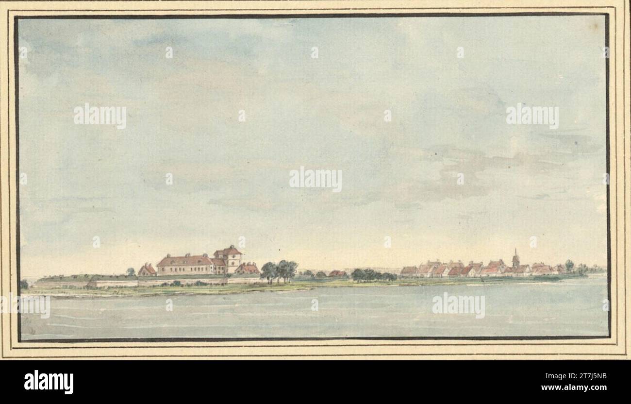 Blick auf Dömitz in Mecklenburg. Aquarell, über Graphit Bleistift Stockfoto