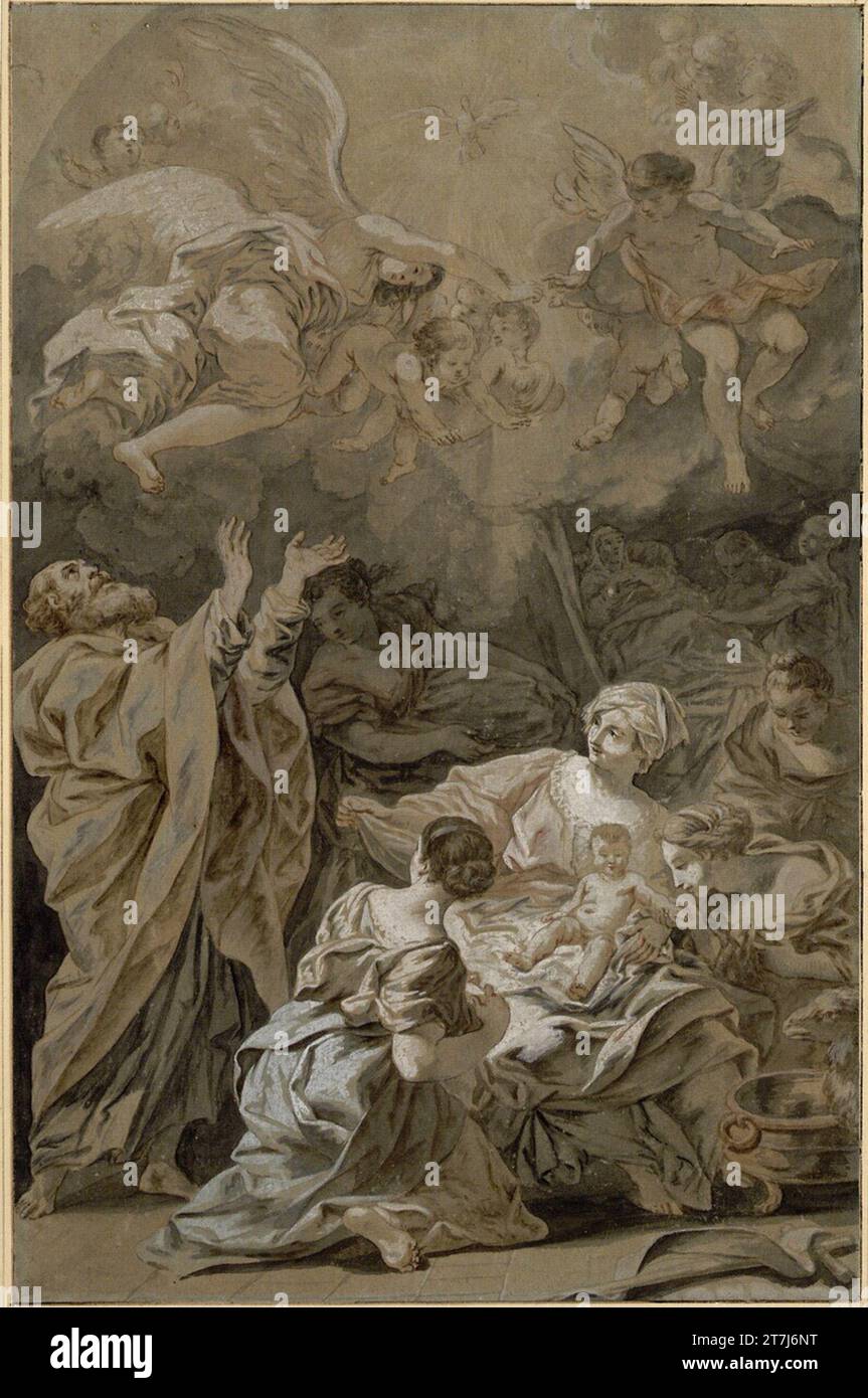 Giovanni Battista Gaulli gen. Bacciccio die Geburt von Johannes. Kreide; Rote Kreide; Feder; Spuren von Aquarellfarben Stockfoto