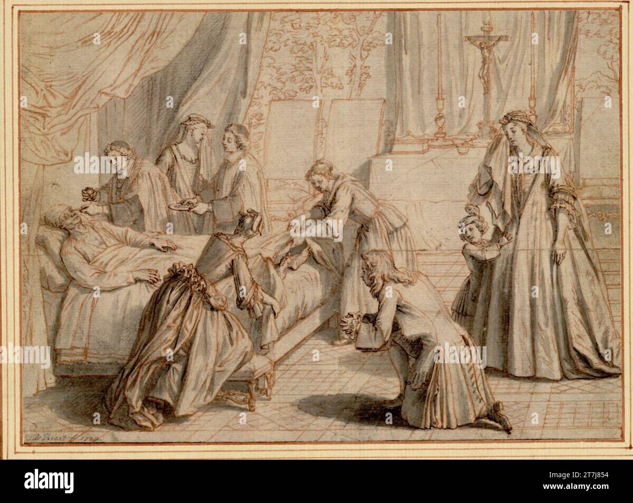 Bernard Picart Extreme Salbung. Rötliche, schwarze Kreide, grau - laved 1722, 1722 Stockfoto