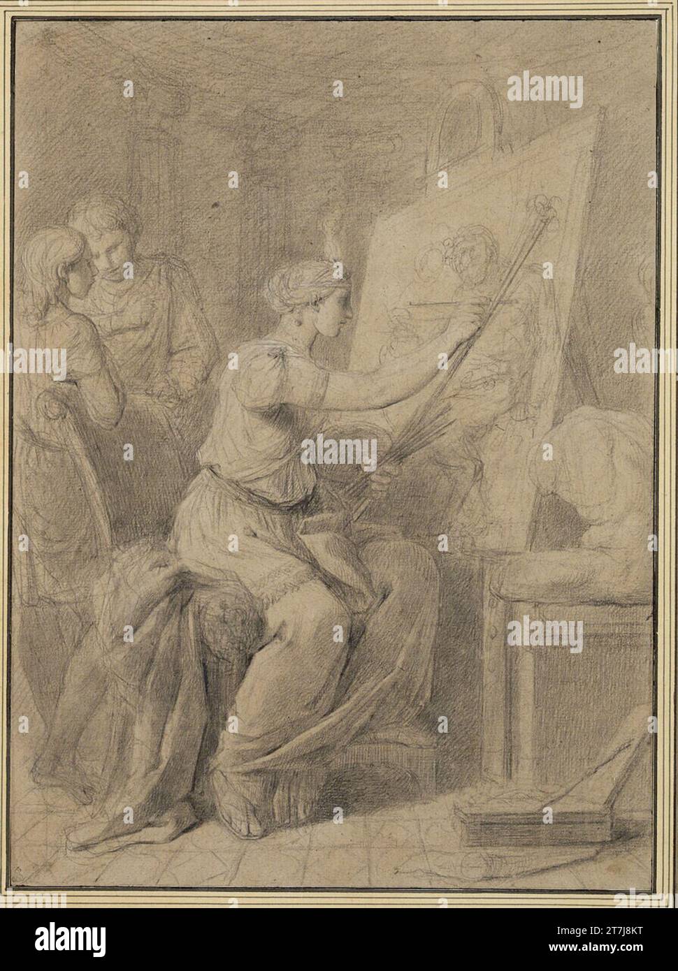 Charles Francois Hutin Allegory der Malerei. Schwarze Kreide, weiß -erhöht Stockfoto