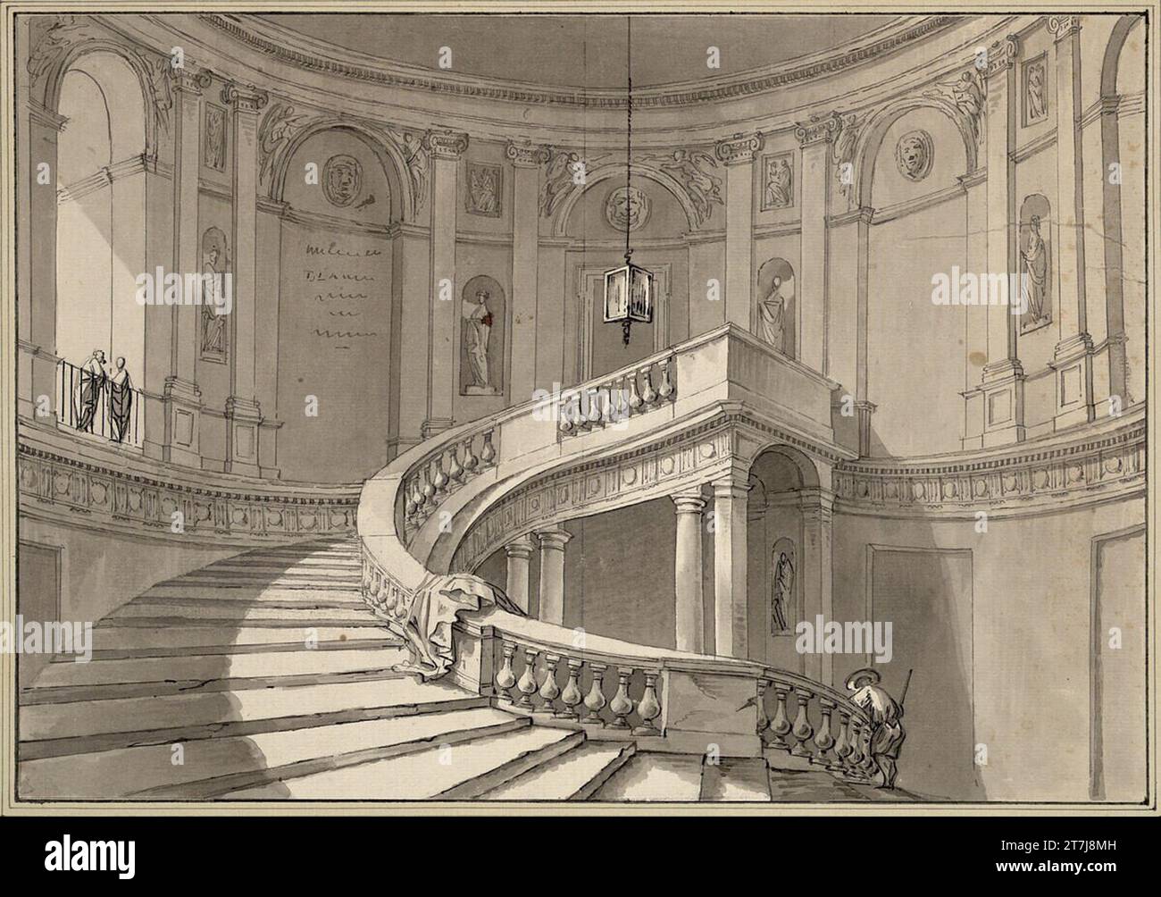 Jacques Germain Soufflot Stiegenhaus im Palace Farnese in Caprarola. Bleistiel, Tinte, Feder, grau - lavt Stockfoto