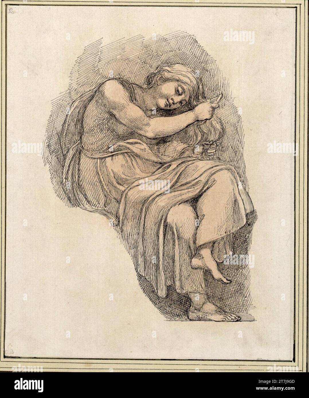 Giuseppe Cades Studie einer sitzenden Frau. Feder, Tinte, rötlich, abgewischt letztes Drittel des 18. Centurys Stockfoto