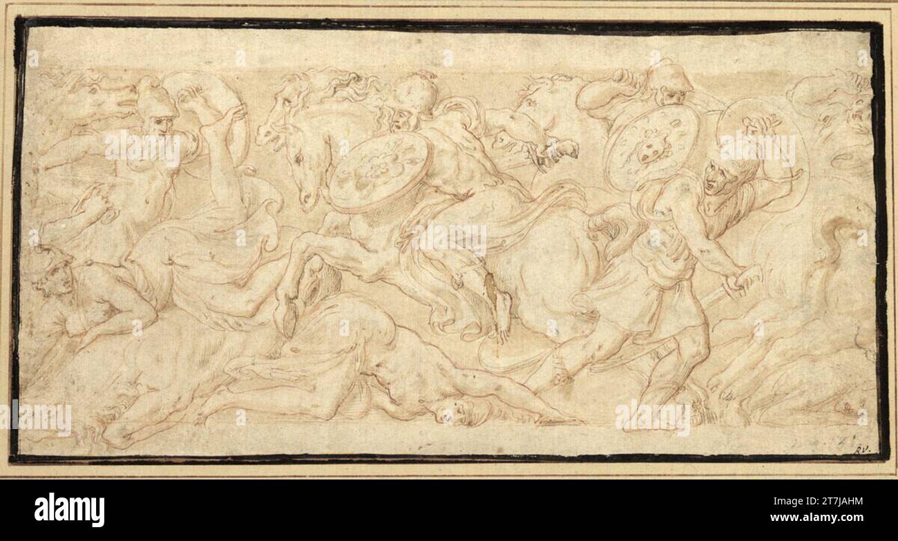Anonym römische Schlacht. Rote Kreide; Feder; Lavated 17. Jahrhundert, 17. Jahrhundert Stockfoto