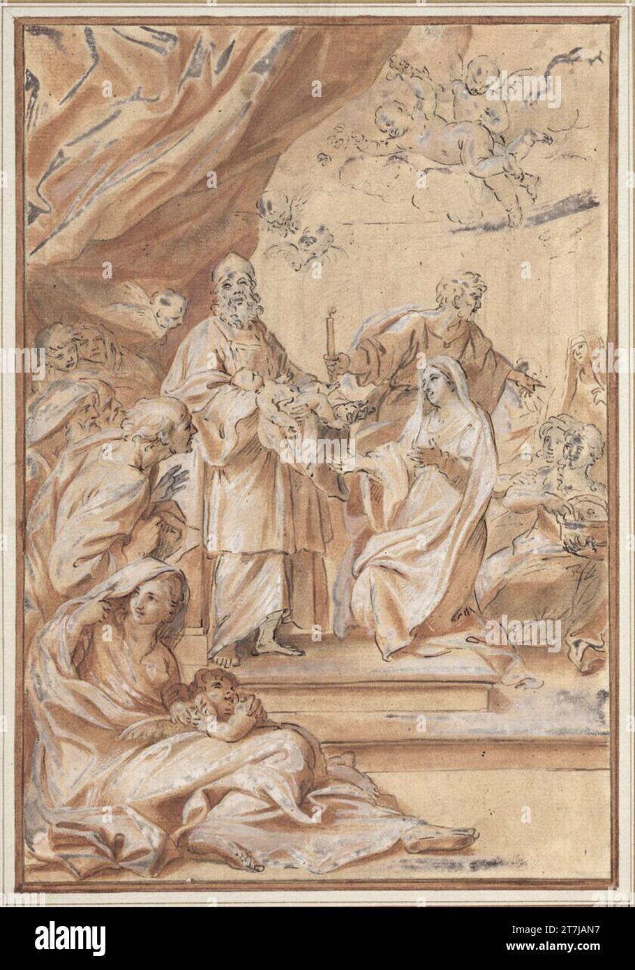 Anonym-Präsentation im Tempel. Feder; rotbraunes Lavendel; Curry mit Deck weiß; oxidiert Stockfoto