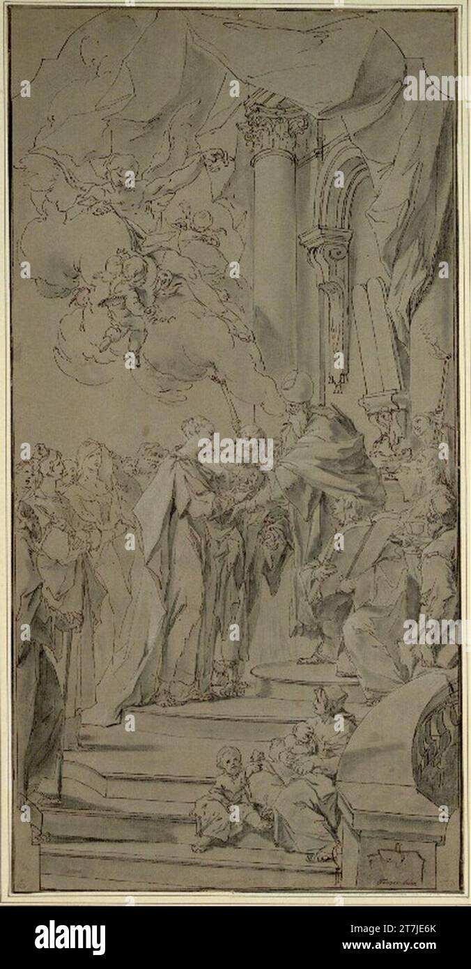 Paul Troger Heiratete Mariae. Feder in dunkelbrauner, schwarz-weißer Kreide auf graubraunem Papier 1733? , 1733? Stockfoto