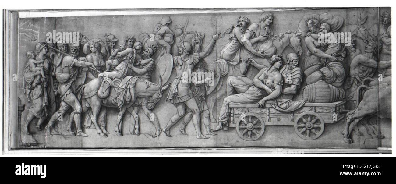 Anonymer Eintrag von Kaiser Sigismund. Feder, Tusche, lavt; die einzelnen Abschnitte werden aus zahlreichen Papierstücken zusammengesetzt und zu einem zusammengesetzten Leinwandstreifen aufgezogen Stockfoto