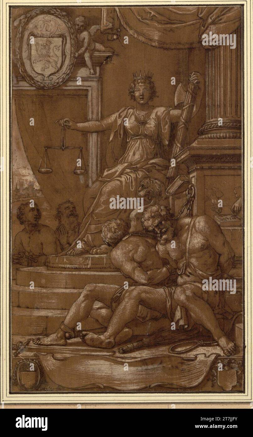 Jacopo Ligozzi Allegory of Justice. Feder, hoch weiß, auf braunem Grundierpapier Stockfoto