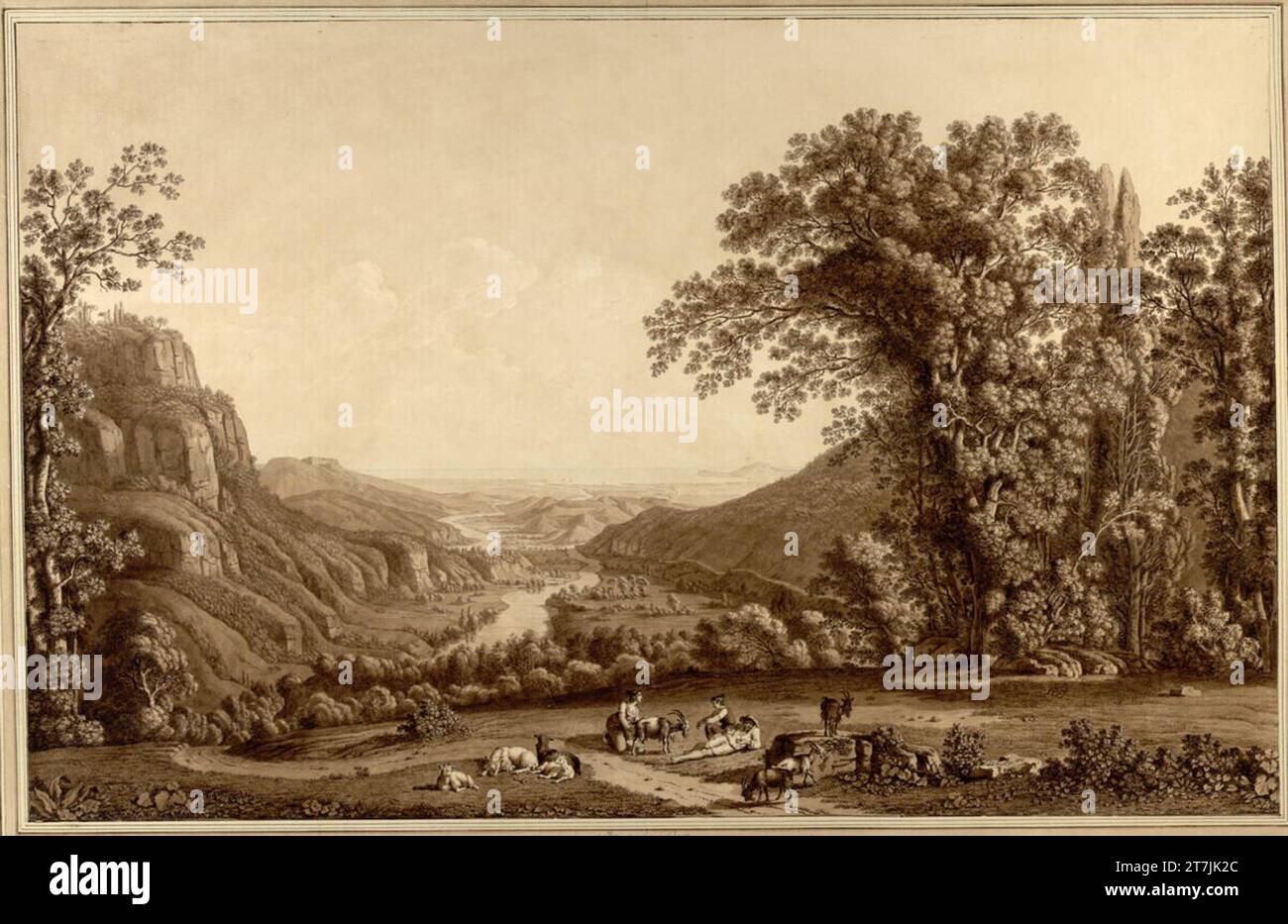 Ludwig Philipp Strack die Umgebung von Locri in Kalabrien. Feder in Schwarz, Pinsel in Braun, über Spuren von Bleistiften; re. u. und oder Spuren einer schwarzen Randlinie 1805 , 1805 Stockfoto