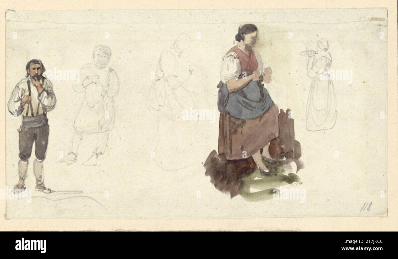 Thomas Ender Bauer und Bauer. Bleistift, Aquarell 1830-1850, 1830/1850 Stockfoto