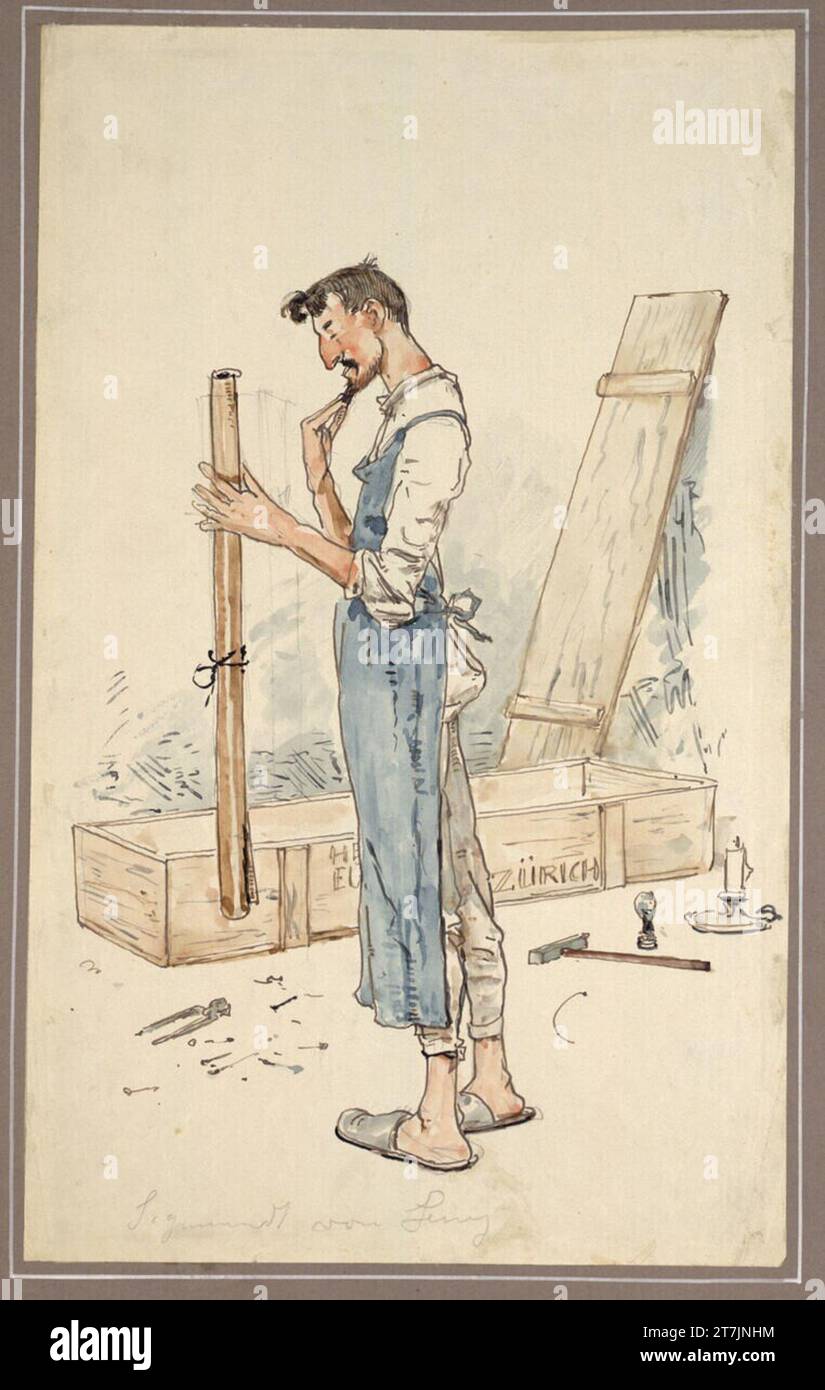 Maximilian Lenz Sigmundt, eine Kiste eines gerollten Gemäldes. Aquarell Stockfoto