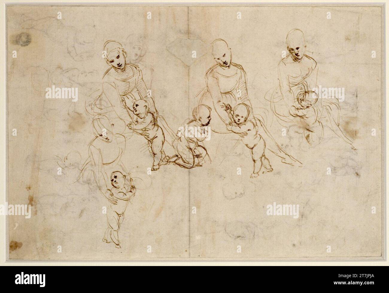 Raffaello Santi vier Studien über die "Madonna im Grünen". Feder in Braun 1505 - 1506 , 1505/1506 Stockfoto