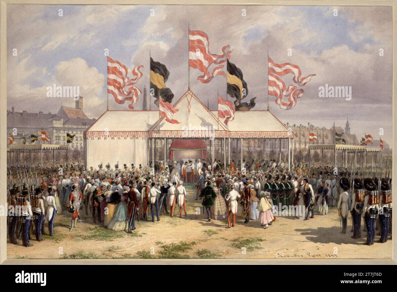 Leander Russ die Übergabe des Maria-Theresien-Ordens an Erzherzog Carl. Aquarell, Deckweiß und Gold erhöht sich, Glanz erhöht (Spuren einer Bleistiftverordnung) 1843 , 1843 Stockfoto