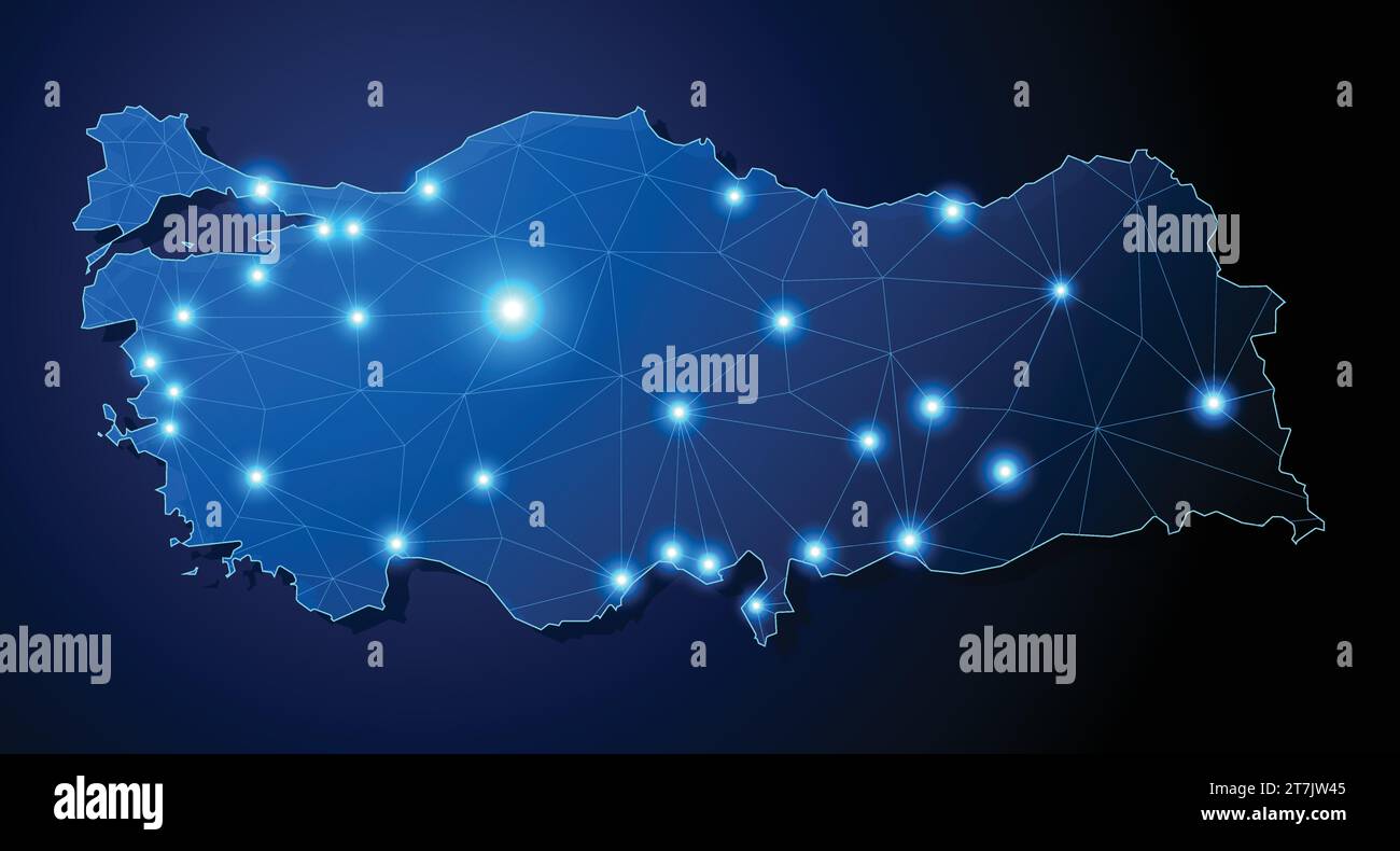 Turkiye - ländliche Form mit Linien, die große Städte verbinden Stock Vektor