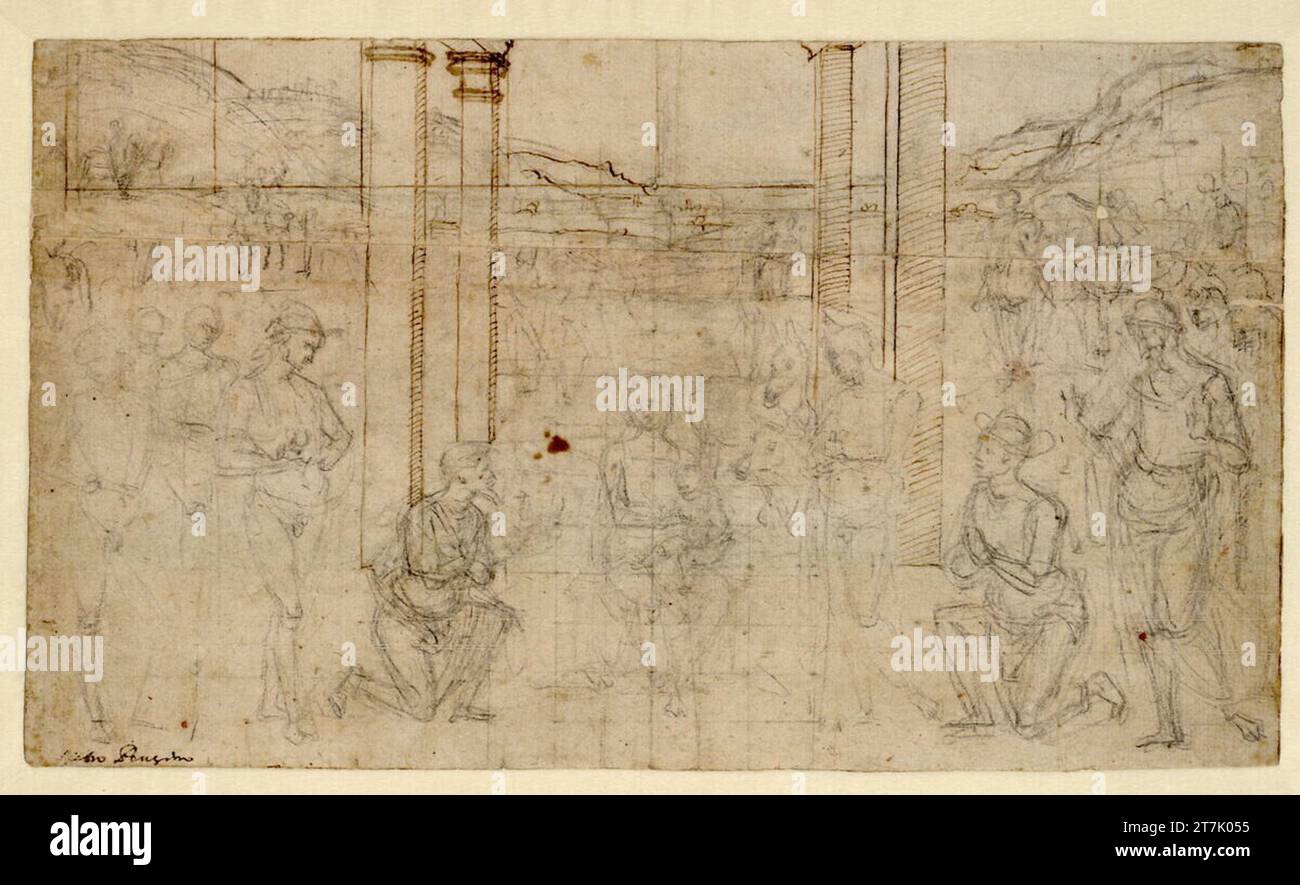 Pietro Vannucci di Cristoforo Anbetung der Könige. Kreide, Feder, auf hellbraun grundiertem Papier um 1504 Stockfoto