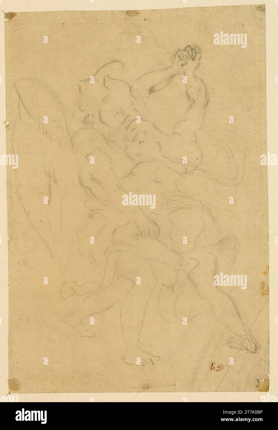 Eugène Delacroix Jakob ringt mit dem Engel (detaillierte Studie für die Wandmalereien in der Chapelle des Saints-Sanges in Saint-Sulpice, Paris). Bleistift auf paus-Papier 1850, 1850 Stockfoto