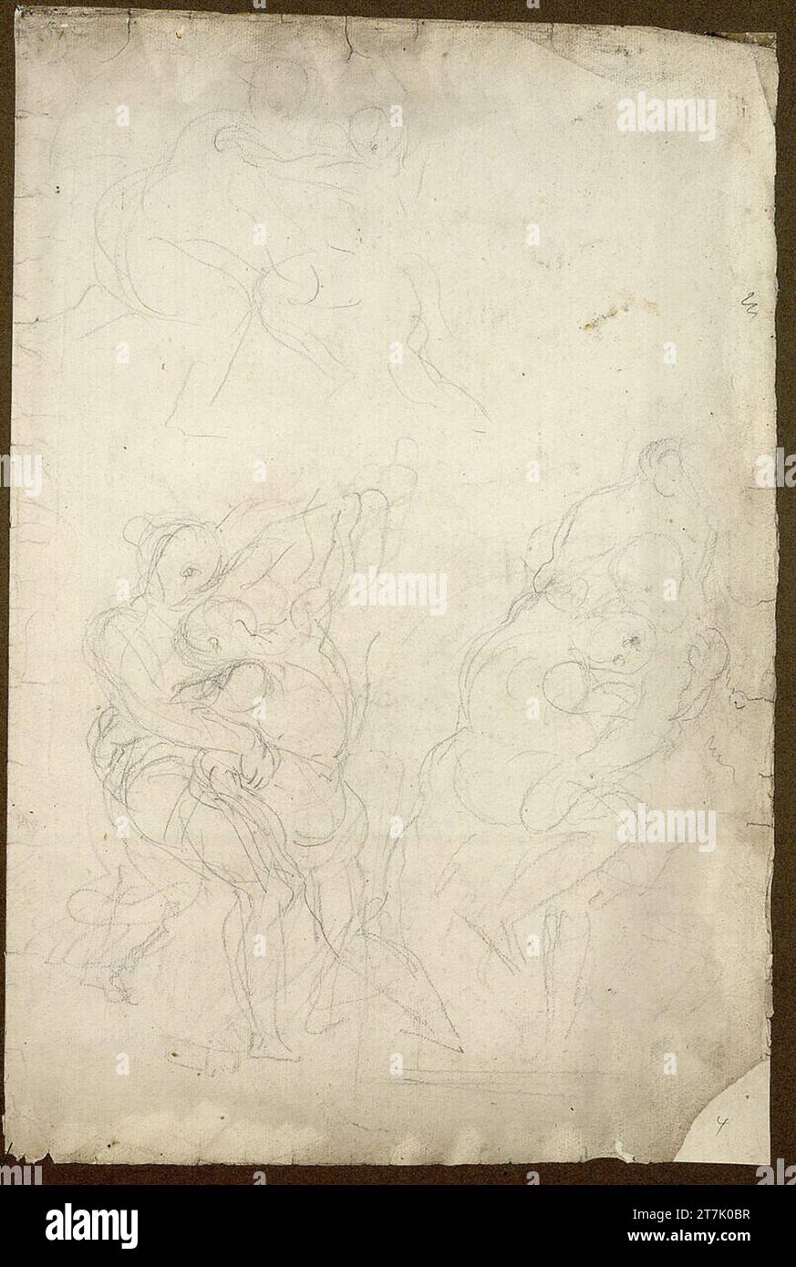 Eugène Delacroix Jakob ringt mit dem Engel (drei detaillierte Studien für die Wandmalereien in der Chapelle des Saints-Sang in Saint-Sulpice, Paris). Bleistift; rechte untere Ecke ergänzt 1850 , 1850 Stockfoto