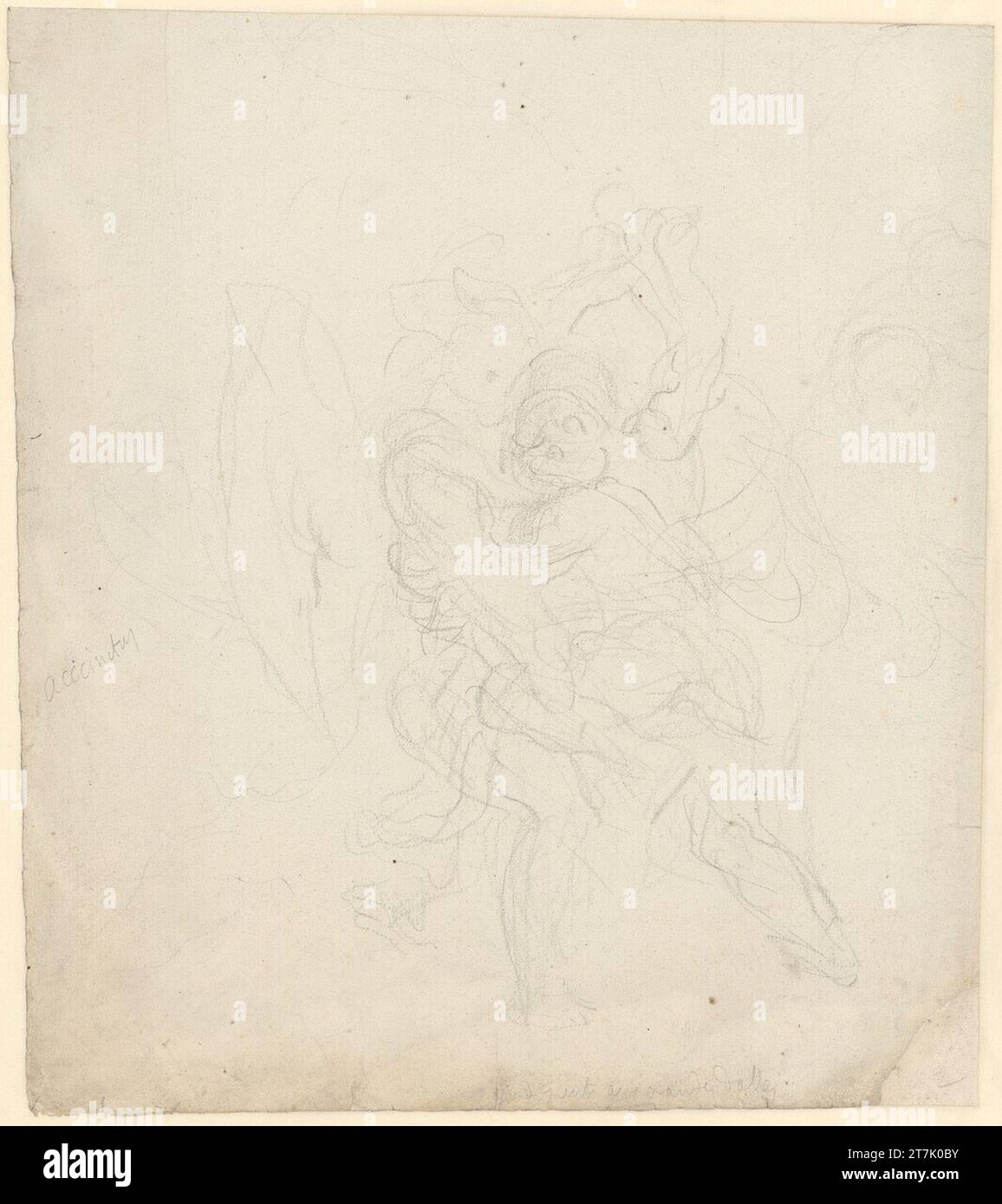 Eugène Delacroix Jakob ringt mit dem Engel (Einzelstudie für die Wandmalereien in der Chapelle des Saints-Sang in Saint-Sulpice, Paris). Bleistift; rechte untere Ecke ergänzt 1850 , 1850 Stockfoto