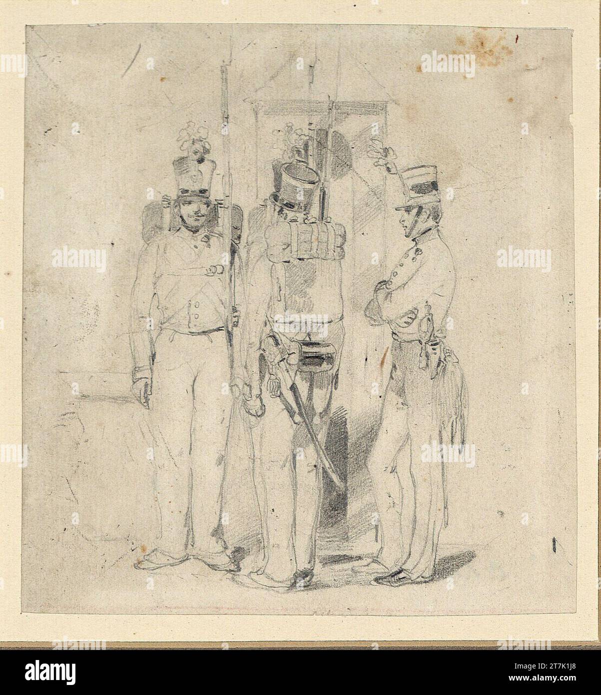 Carl Schindler Offizier hat zwei Soldaten Übung. Bleistift 1838 - 1842 , 1838/1842 Stockfoto