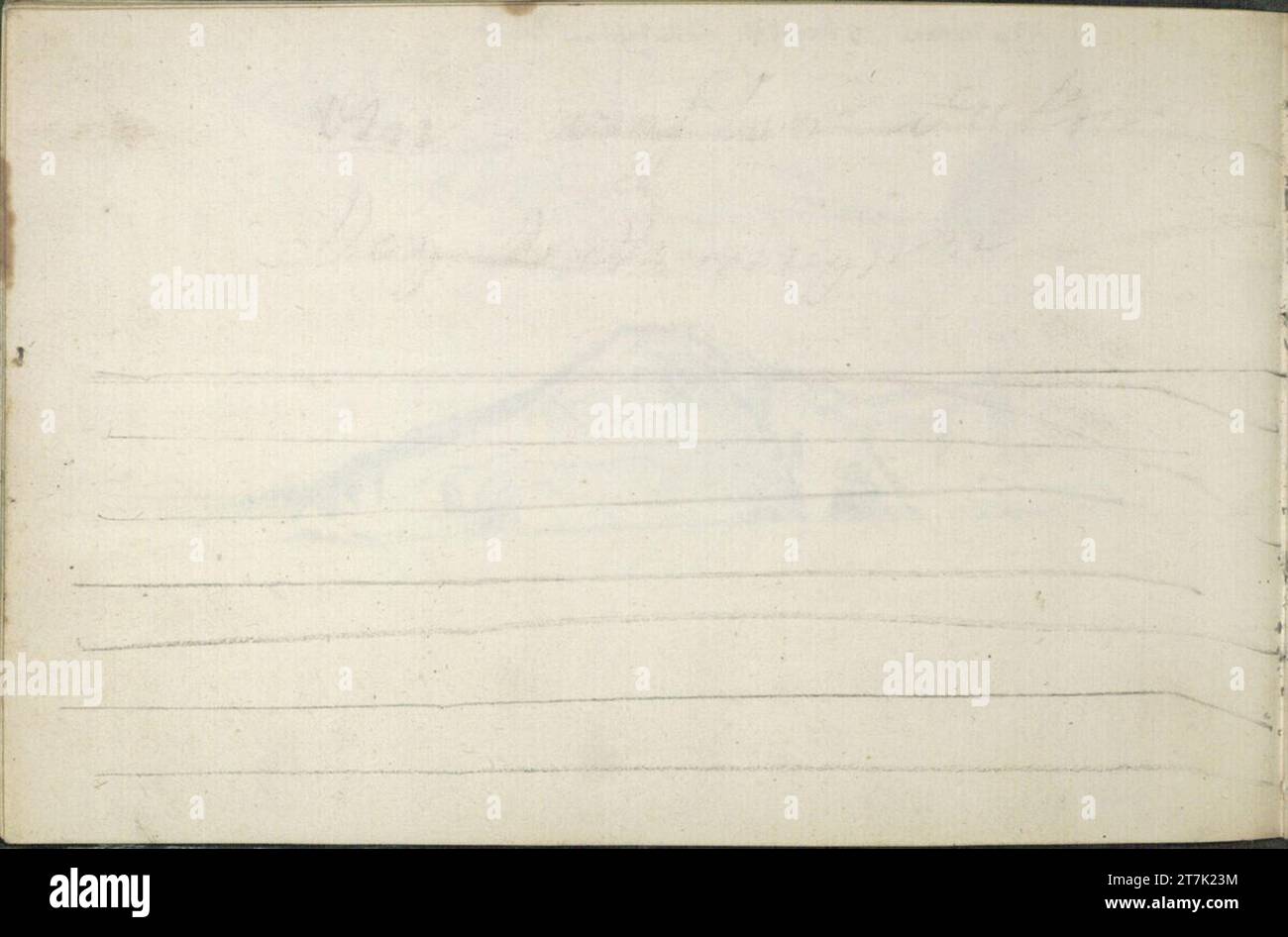 Heinrich Reinhold Sketchbook: Horizontale Linien; Notizen. Kohle (Schwarzkreide ?, verschwommen) 1820 , 1820 Stockfoto