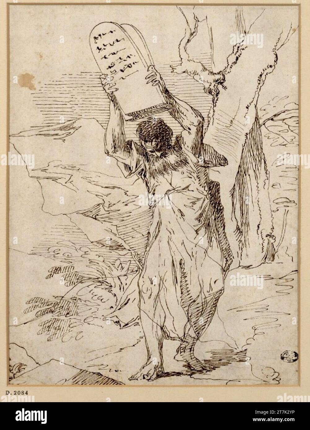 Paul Troger Moses zertrümmert die Legislative. Graphit, Stift in Braun Stockfoto