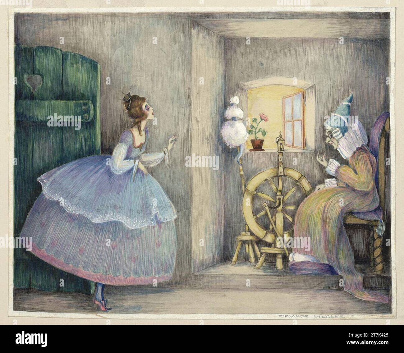 Fernande Biegler Dornröschen. Aquarell, Farbstift, Bleistift, Tempera, Goldfarbe 1919, 1919 Stockfoto