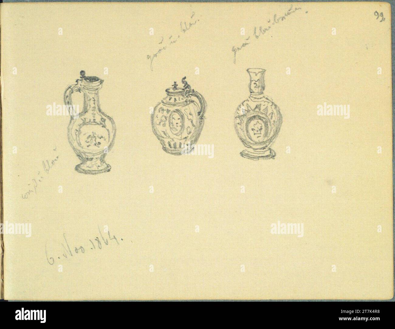 Franz Alt verschiedene Skizzen. Bleistift 6. November 1864 (Skizzenbuch: 1855-1867) Stockfoto