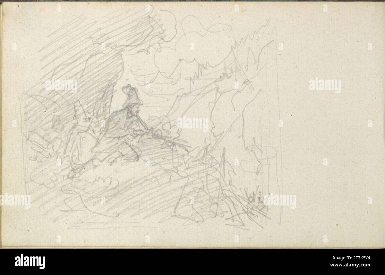 Friedrich Gauermann Zeichnung nach Ruthards 'Eberjagd'. Bleistift (Skizzenbuch: 1826 - 1848) Stockfoto