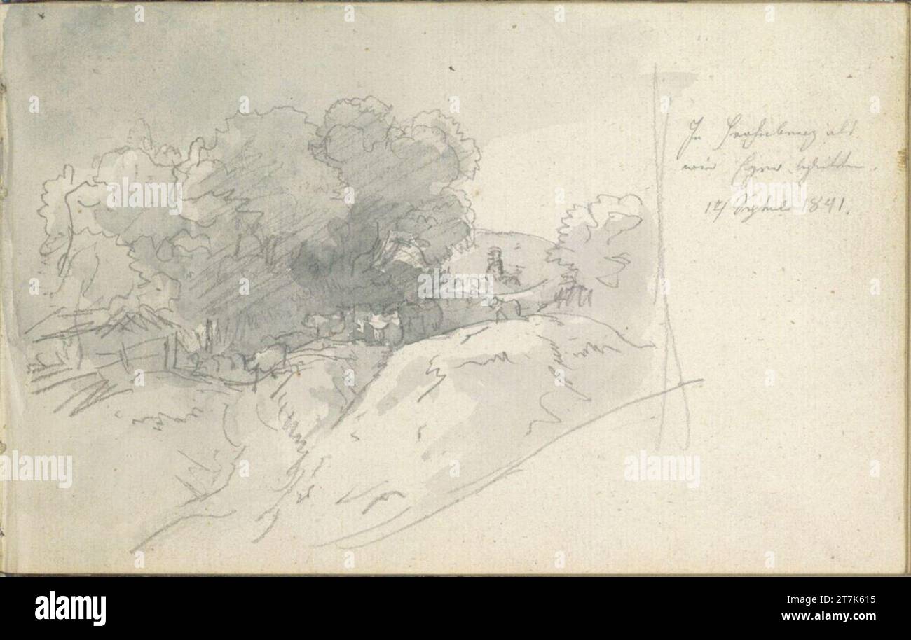 Friedrich Gauermann Waldlandschaft (Kopfstehend im Skizzenbuch). Bleistift, Aquarell, laved 14.9.1841 (Sketchbook: 1826 - 1848) Stockfoto