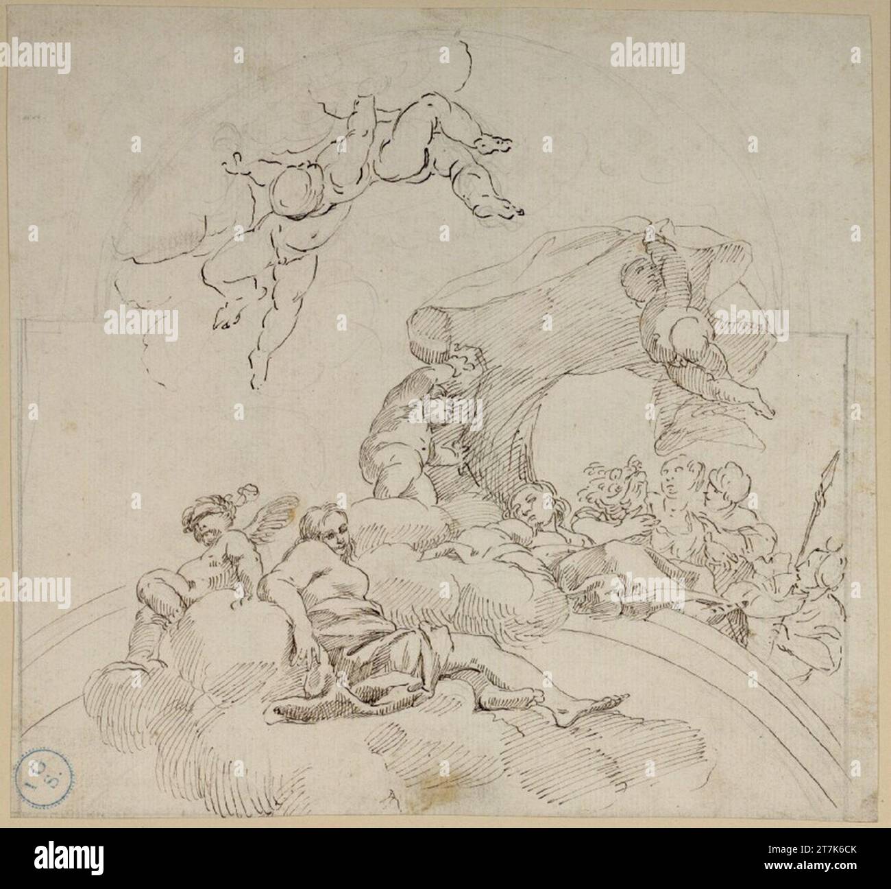Paul Troger Allegory of Morning. Feder in dunkelbraun, auf Gruempapier Stockfoto