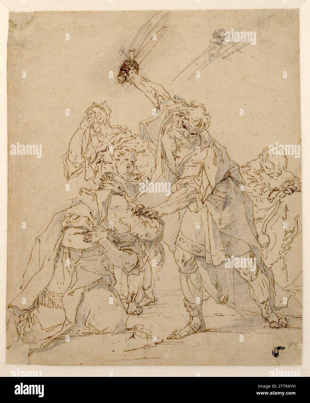 Paul Troger, die Enthauptung von St. Barbara. Bleigriffel, Feder in Braun um 1734 Stockfoto