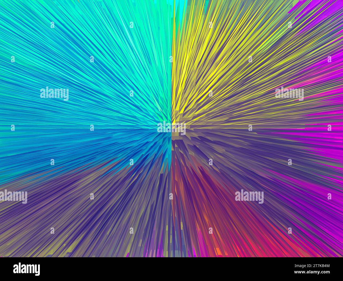 Farbenfroher, explosiver abstrakter Hintergrund mit mehrfarbigen, scharfen Gipfeln. Textur für Präsentations- und Werbedesign. Stockfoto