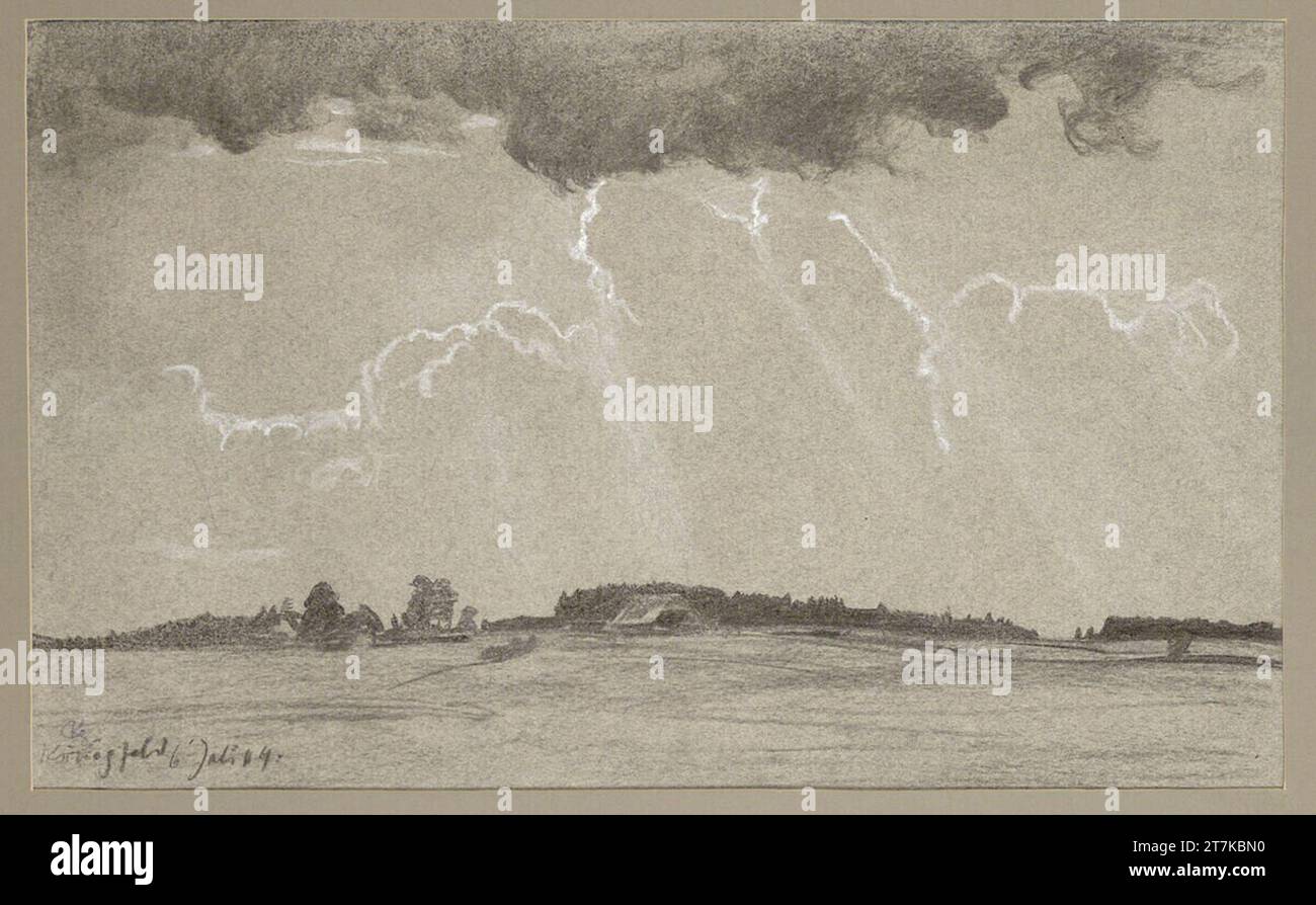 Gustav Kampmann weite Landschaft nach dem Regen. Kohle, hoch mit einem Pinsel in weiß, auf grauem Papier 1904? Stockfoto