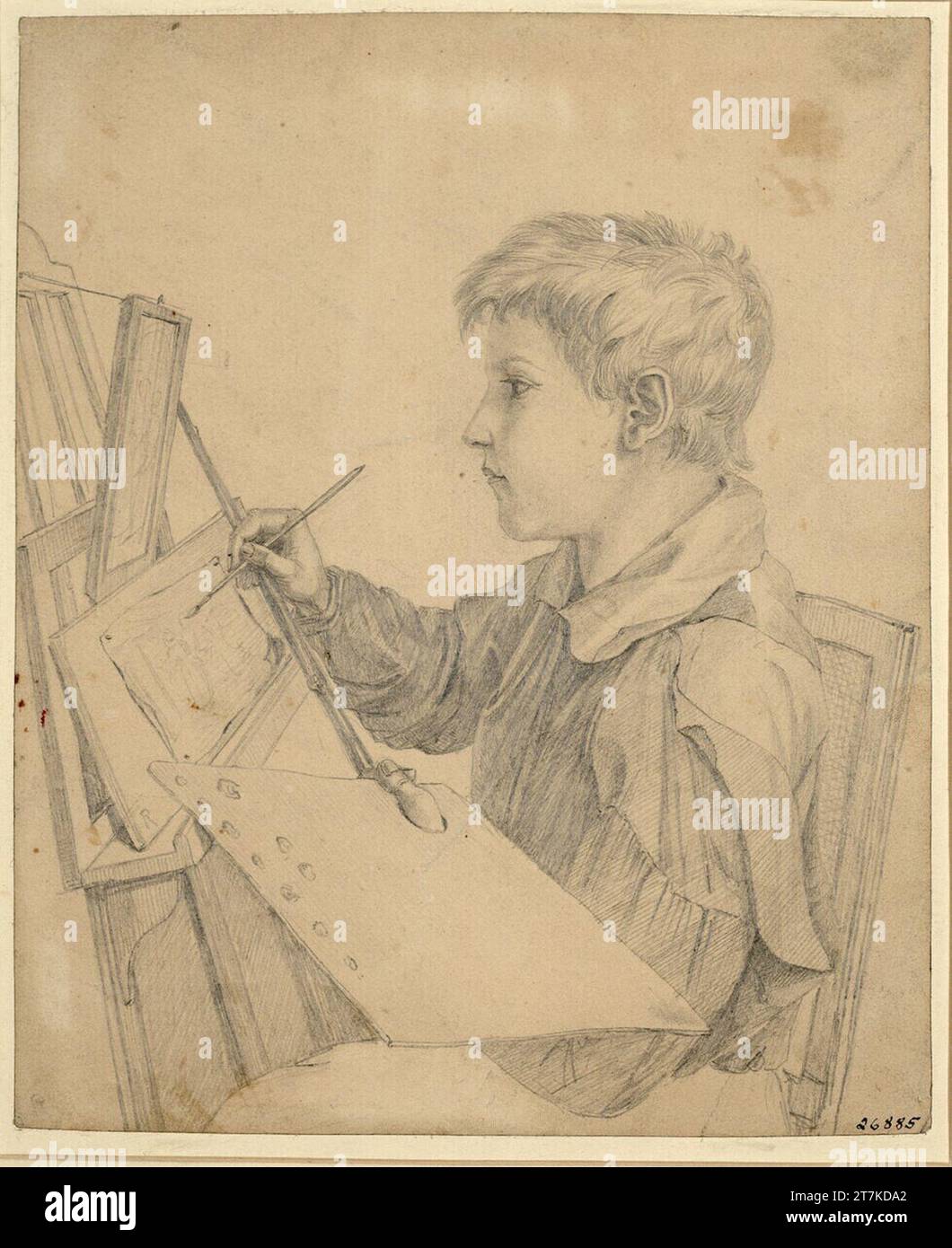 Jakob Alt der zwölfjährige Rudolf Alt auf der Staffelei. Bleistift um 1824 Stockfoto