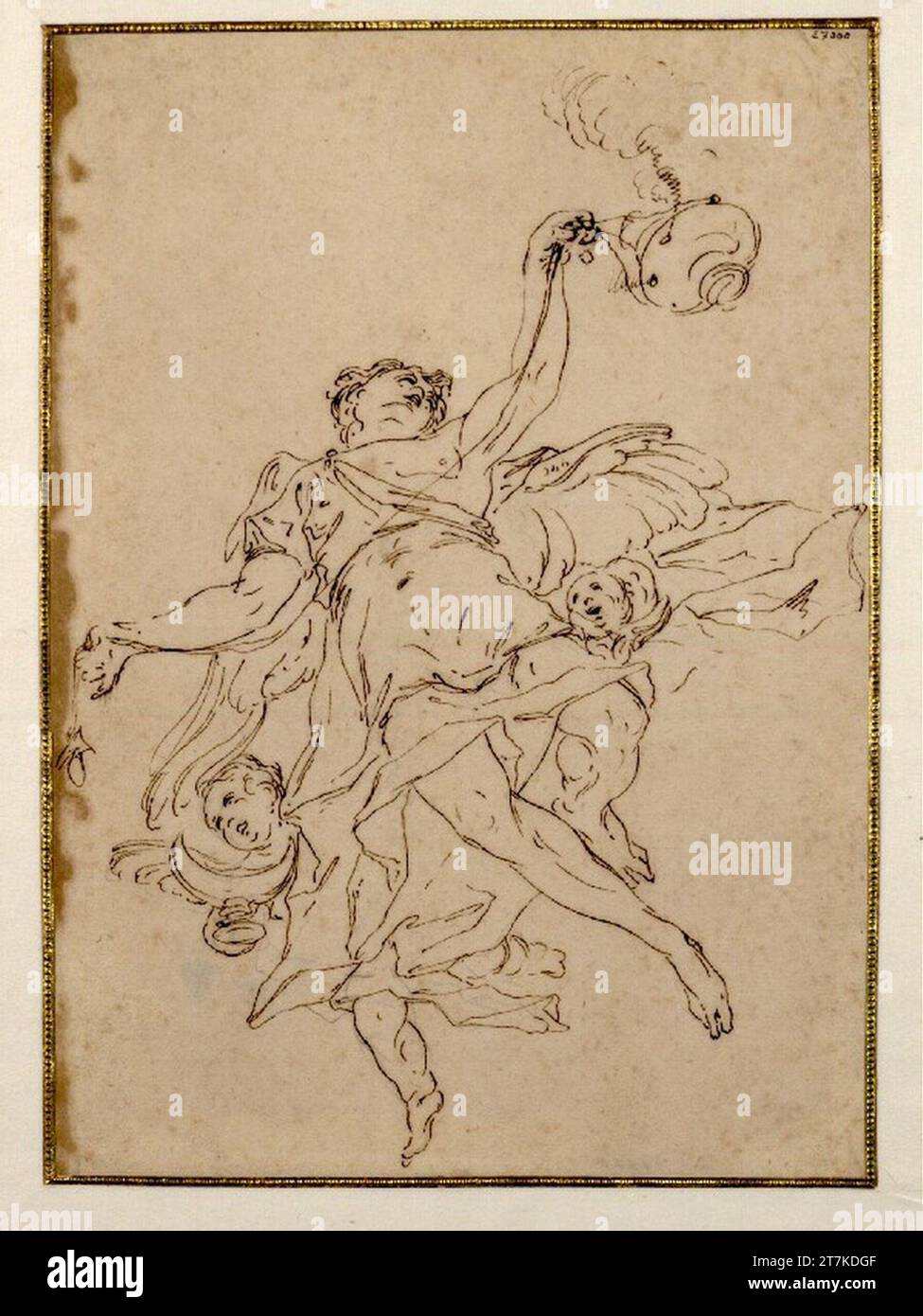 Paul Troger rauchender Engel und drei Putten. Feder in Braun, Bleigriffel um 1730-34 Stockfoto