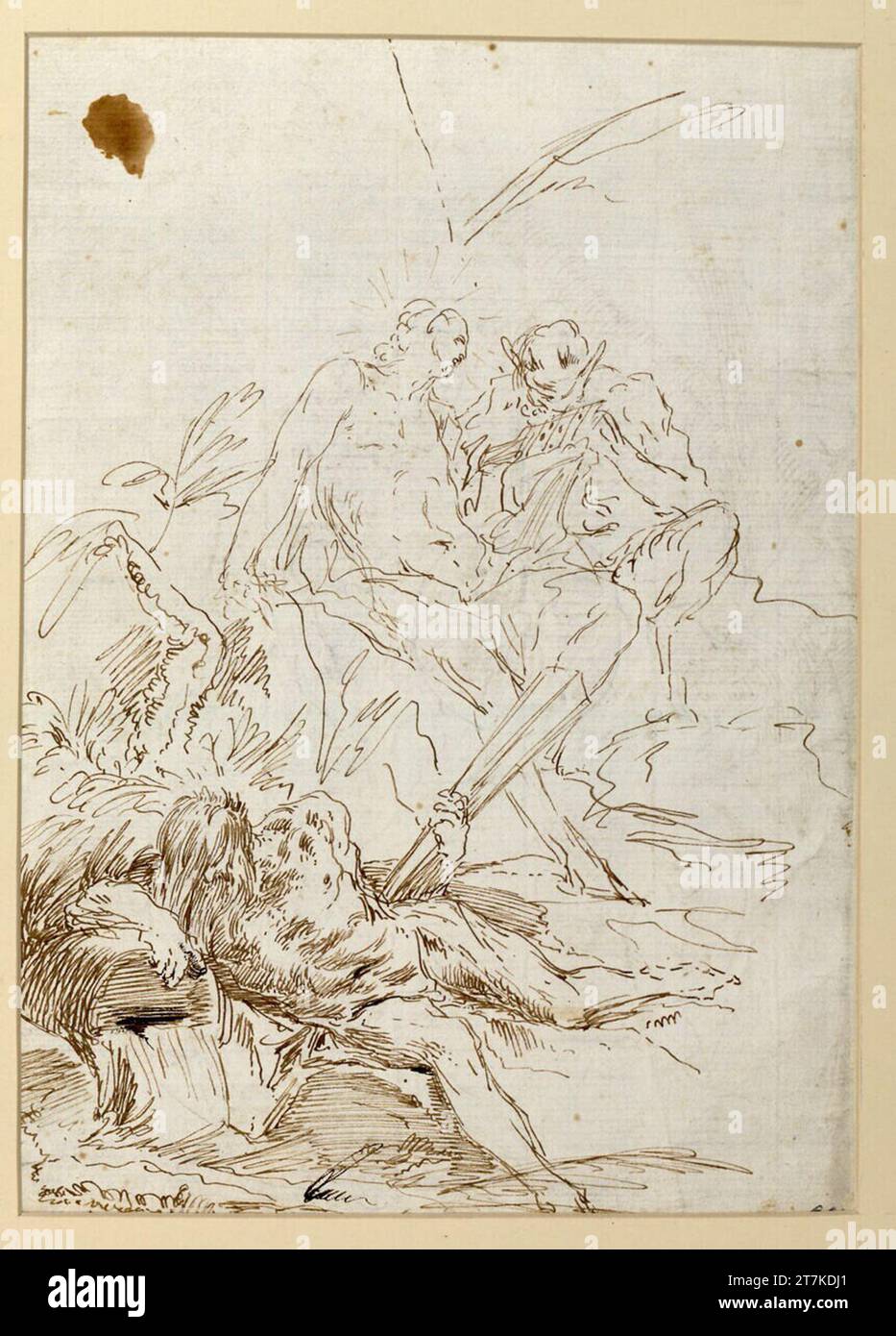 Paul Troger Apoll und Marsyas in einer Landschaft mit einer Flussallegorie im Vordergrund. Feder in Braun, Bleigriffel Stockfoto
