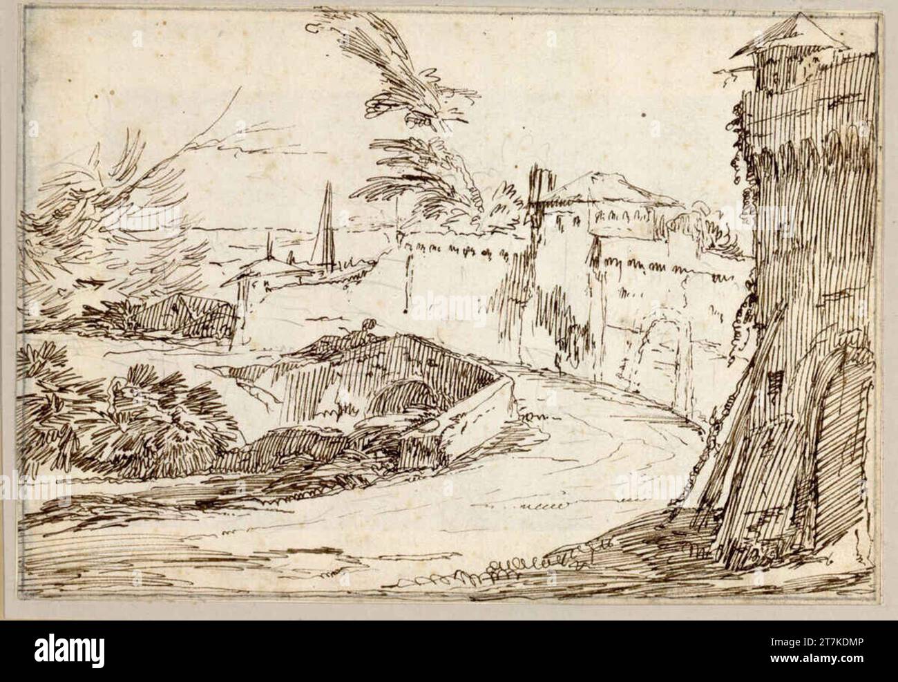 Paul Troger Landschaft. Feder in Braun gegen 1728 Stockfoto