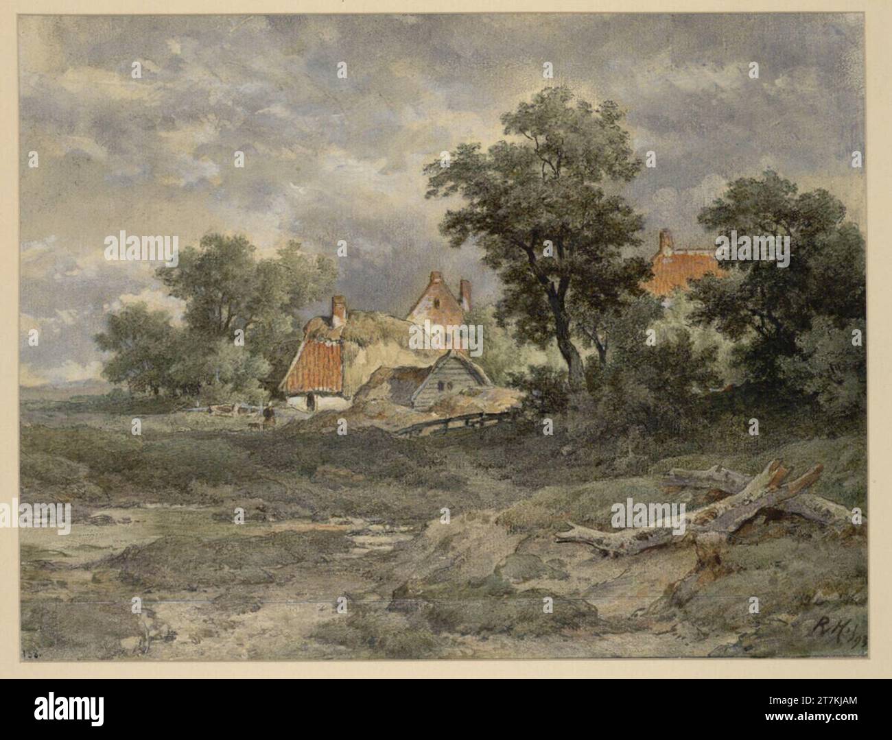 Remigius Adrianus van Haanen niederländische Dorflandschaft. Kreide, Öl, Papier 1893, 1893 Stockfoto
