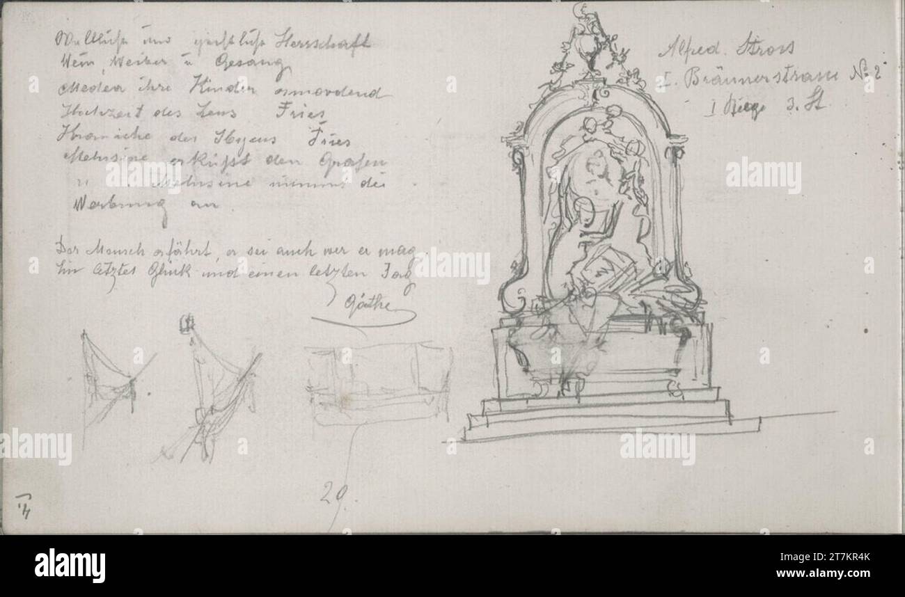 Emerich Alexius Swoboda Entwurf für ein Denkmal, Notizen; Zitat Goethe. Bleistift Stockfoto