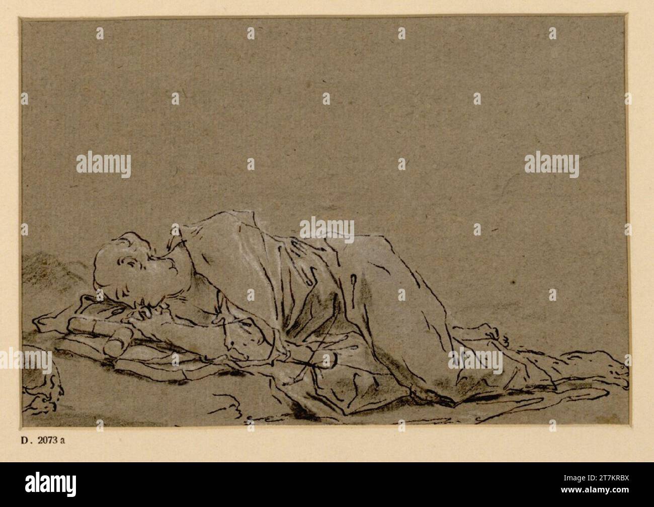 Paul Troger, die verlorene Maria Magdalena. Feder in Braun, Bleistiel und weiß erhöht sich auf grauem Papier Stockfoto