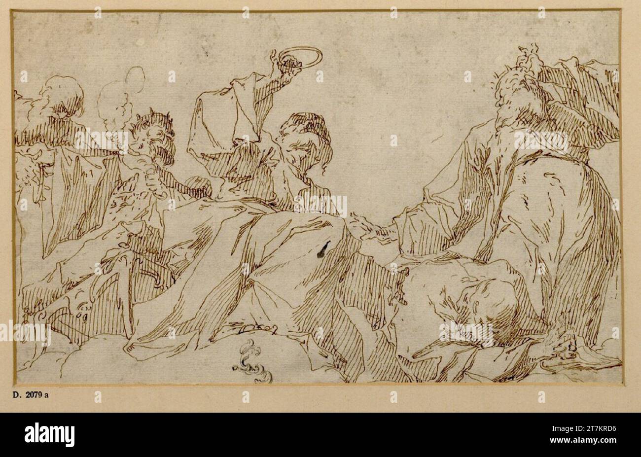 Paul Troger Studie über fünf Figuren der 24 ältesten. Feder in Braun um 1740 Stockfoto