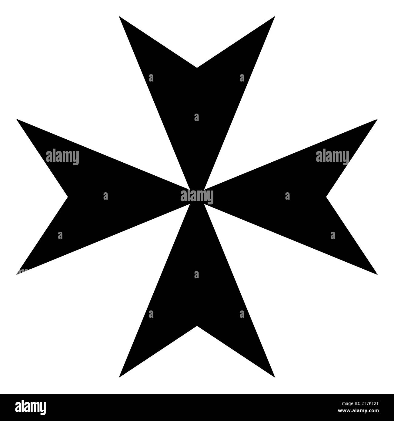 Maltesisches Kreuz, schwarz-weiße Vektor-Silhouette Illustration der heraldischen Kreuzform, isoliert auf weiß Stock Vektor