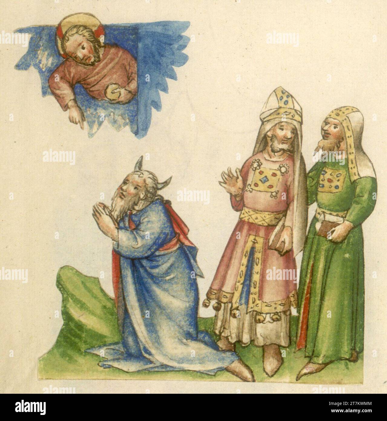 Anonym Gott erscheint Moses, Aaron. Farbige Stiftzeichnung 1420-1430 , 1420/1430 Stockfoto