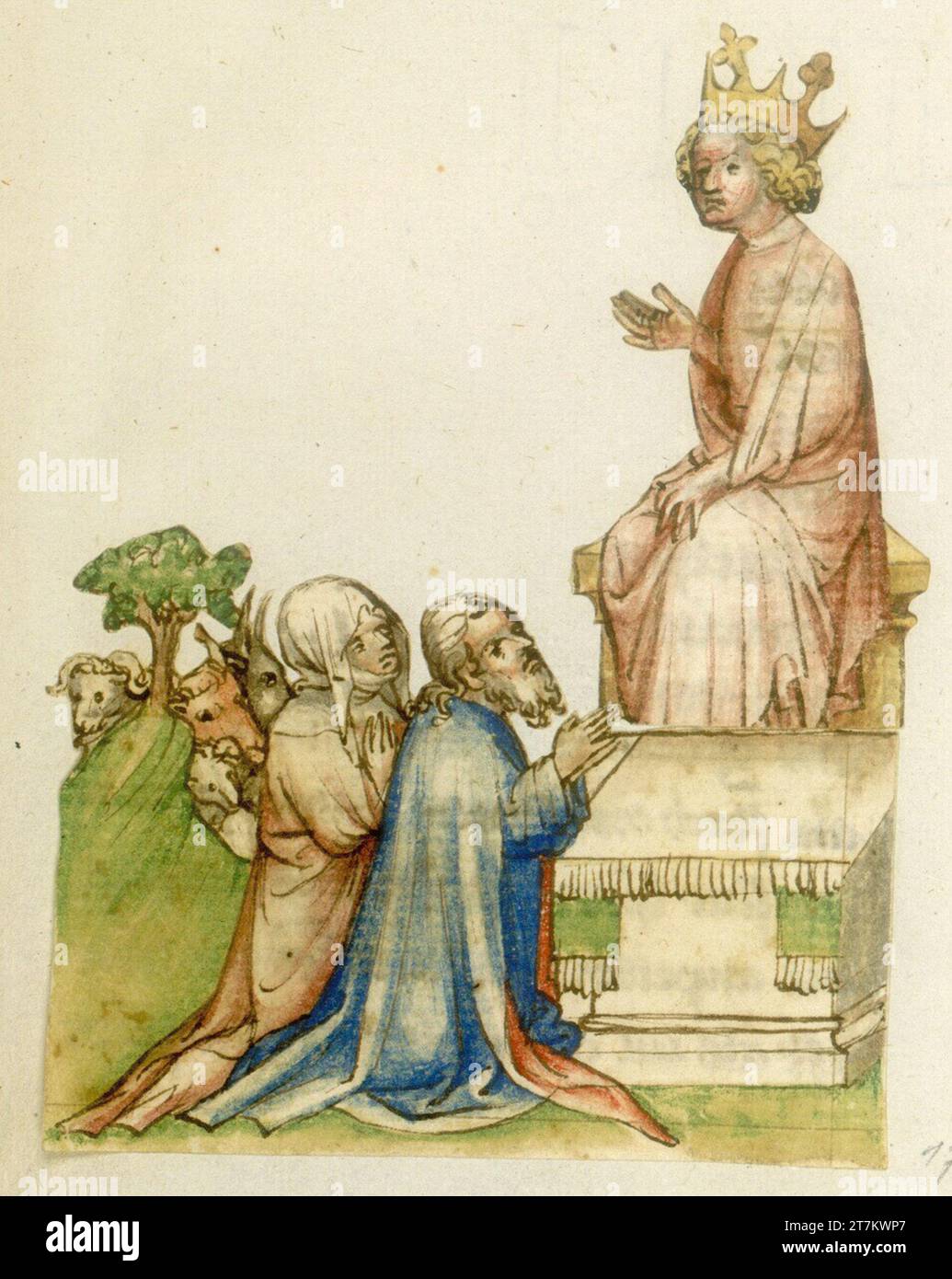 Anonymer Ort und Anbetung eines Königs. Farbige Stiftzeichnung 1420-1430 , 1420/1430 Stockfoto