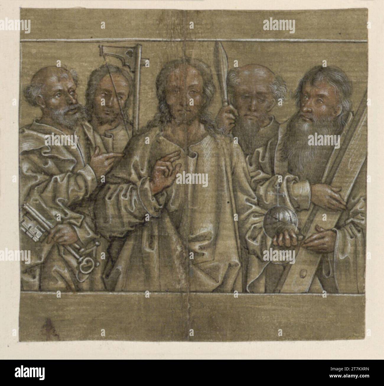 Bernhard Strigel vier Apostel mit Christus. Feder in Bister, weiß, weiß, Aquarell, auf oliviertem Papier um 1500 Stockfoto